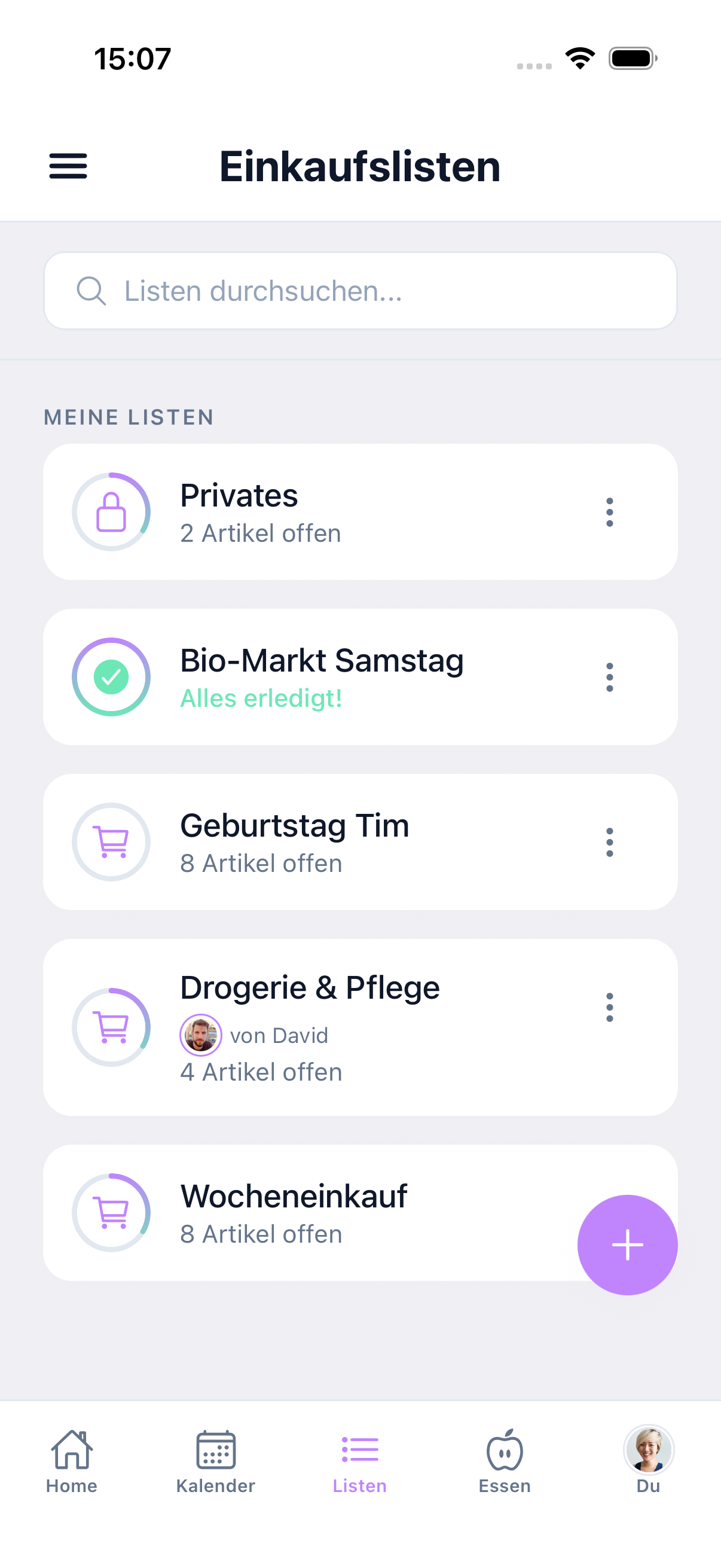 Shopping lists overview