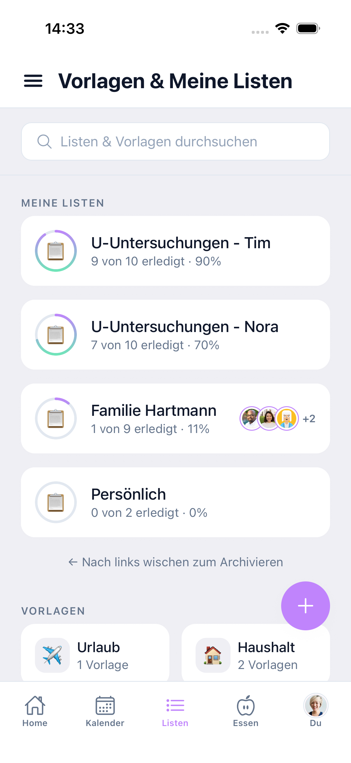 My lists with live progress